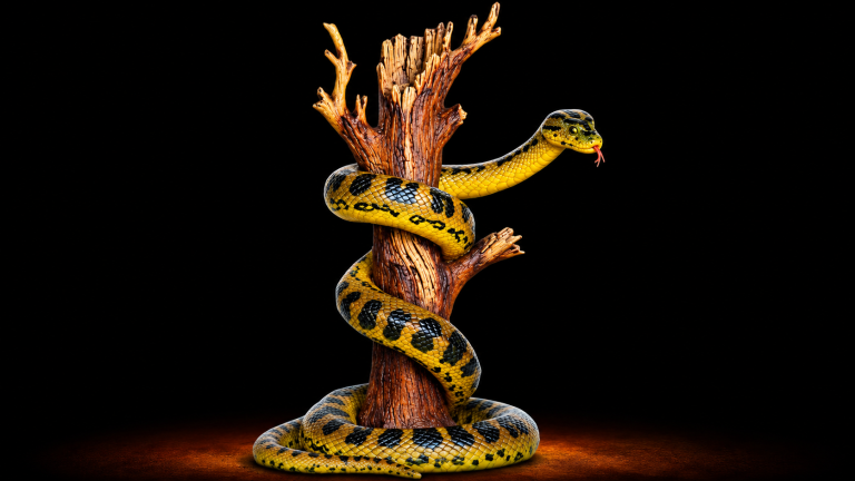 Life Size Resin Cast Snake in a Tree Statue