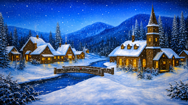 20x10ft Winter Village Backdrop
