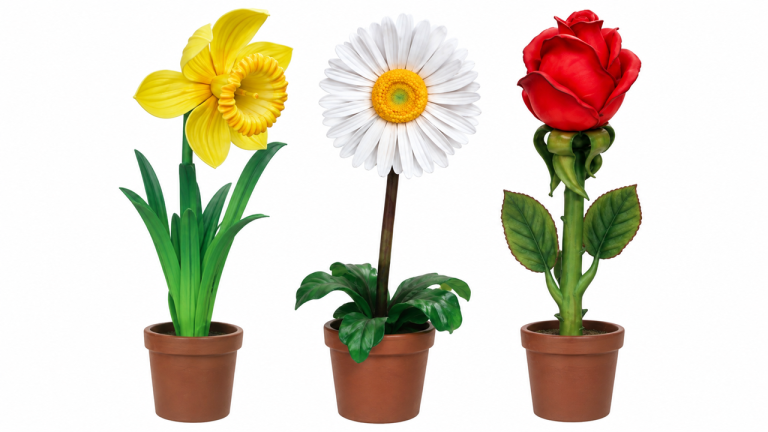 5ft Resin Cast Daffodil, Daisy and Rose Statue